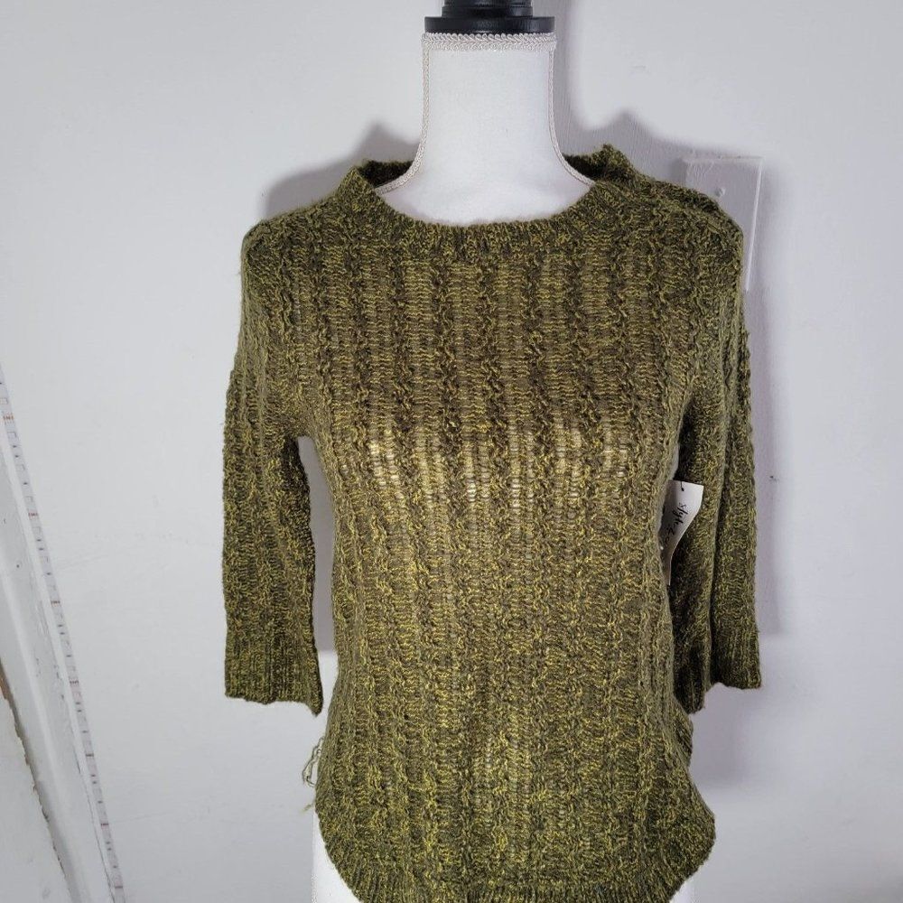 Style & Co Womens Olive Green 3/4 Sleeve Round Neck Pullover Sweater Size PS